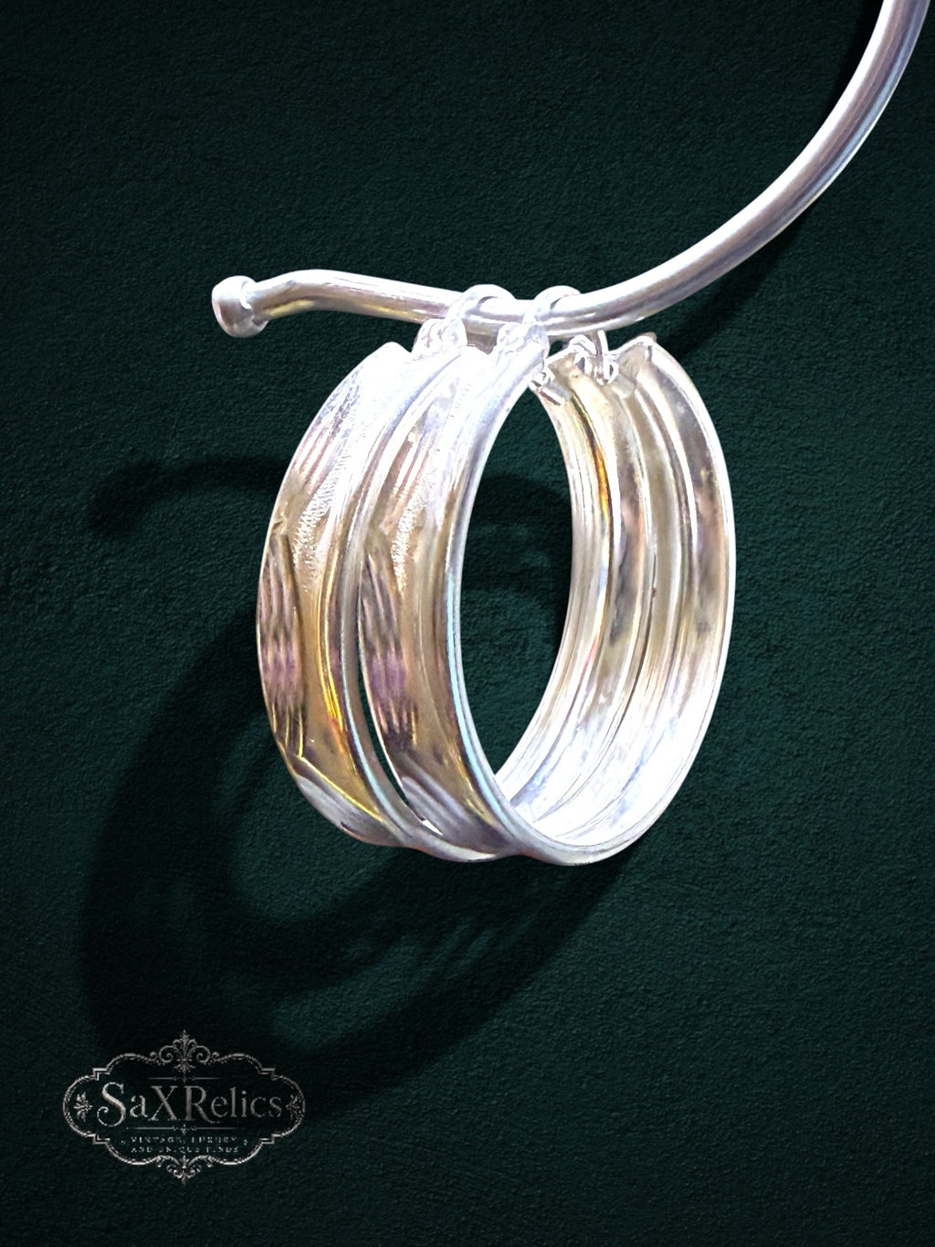 My Store SAXRelics polished sterling silver hoop earrings with etched texture and secure hinge closure