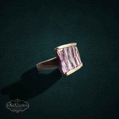 My Store SAXRelics vintage-inspired statement ring with baguette-cut purple stones in a polished wide metal band