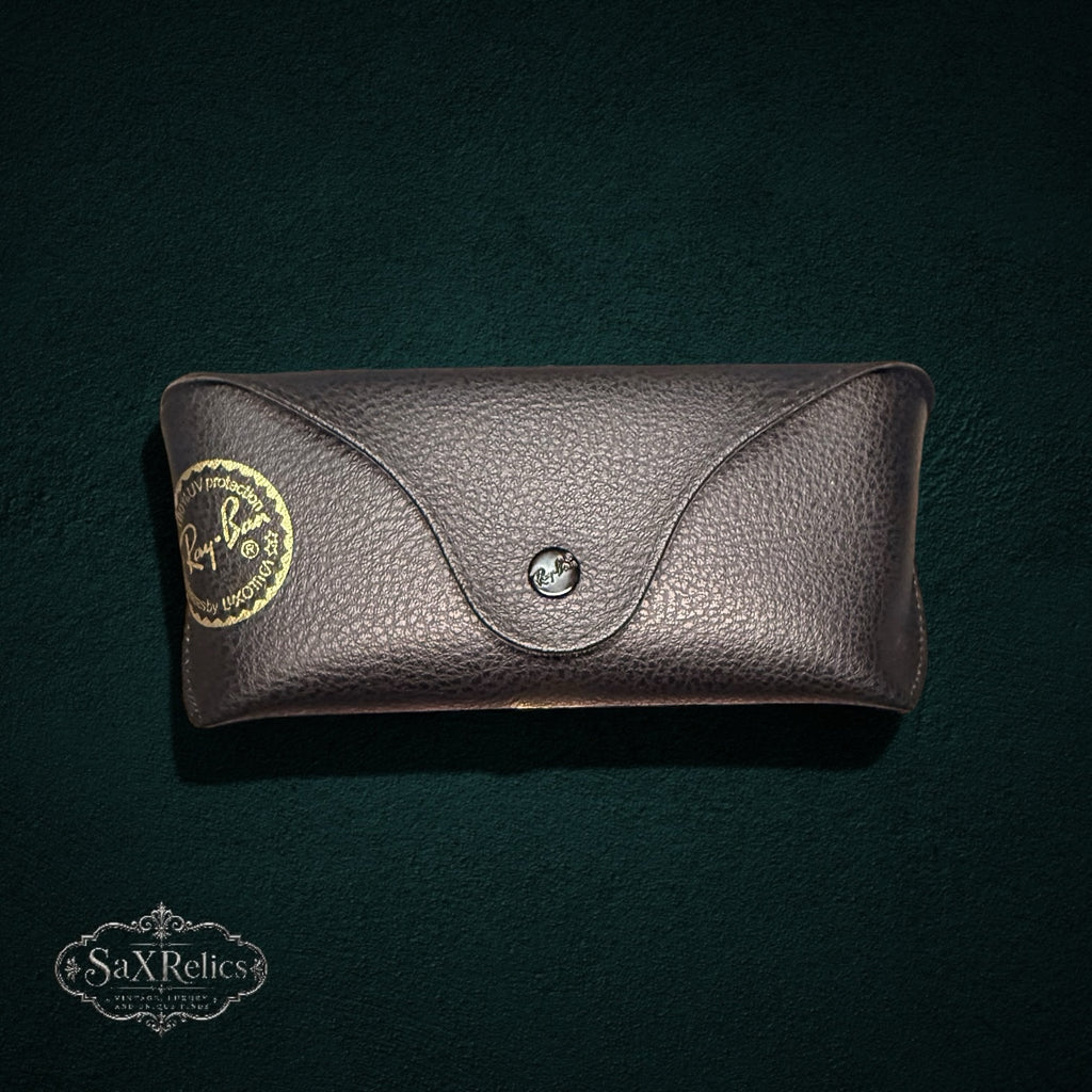 My Store Ray-Ban brown leather protective sunglasses case with gold logo stamp and snap button closure