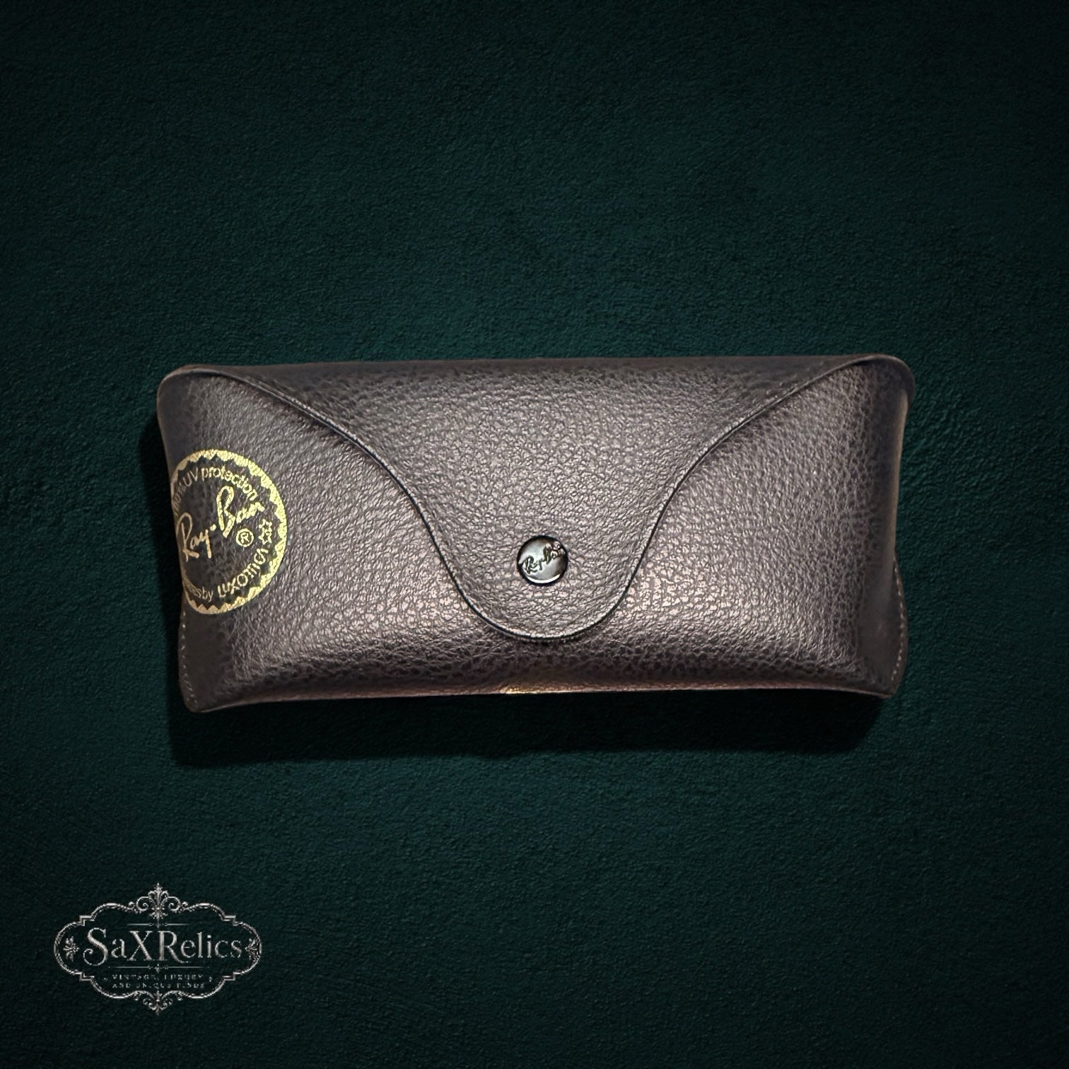 My Store Ray-Ban brown leather protective sunglasses case with gold logo stamp and snap button closure