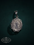 Benito sterling silver Saint Benedict pendant with ornate border
