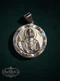 Tadeo sterling silver San Judas Tadeo medallion, front relief with polished scalloped border