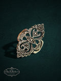 My Store SaxRelics ornate sterling silver statement ring with intricate filigree and shimmering marcasite stones.