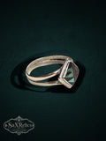 My Store SAXRelics sterling silver geometric ring with mother-of-pearl inlay and a modern split-shank band.