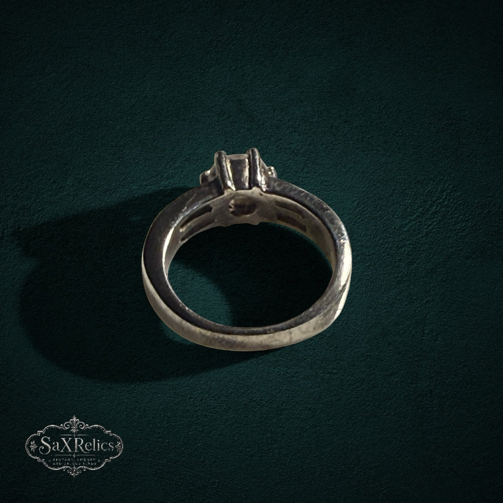 My Store SAXRelics silver-tone solitaire fashion ring with prong-set center stone and accented shoulders