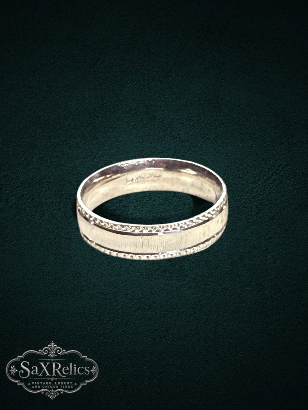 My Store vintage-inspired silver band ring with a brushed center finish and decorative beaded edges