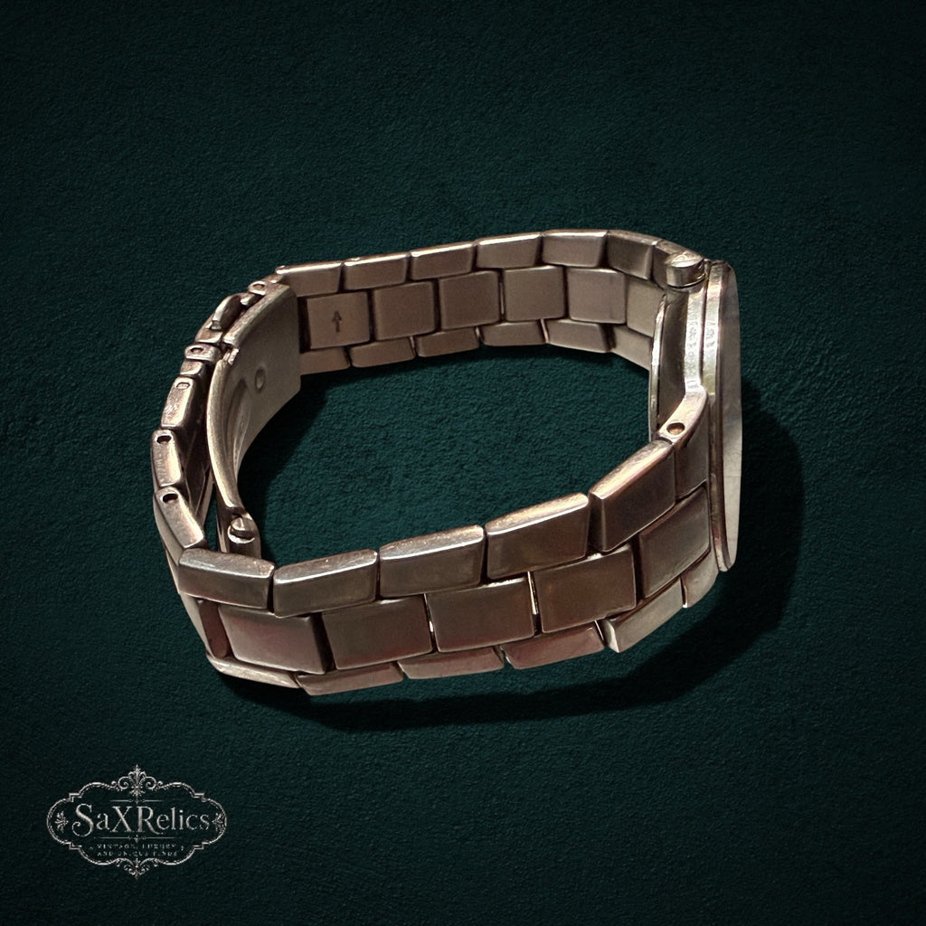 SaX Relics Skagen Denmark slim link bracelet watch in a polished silver-tone finish