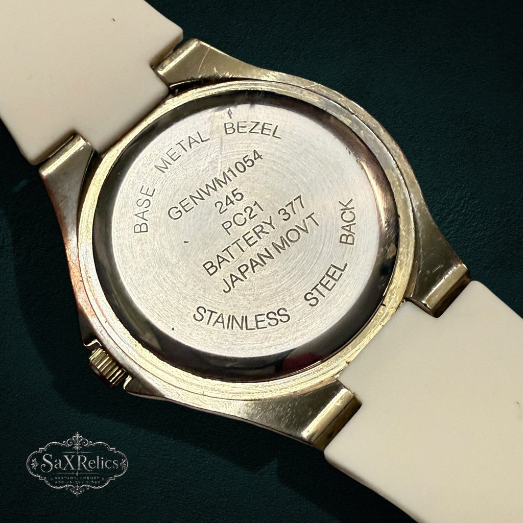 SaX Relics quartz watch stainless steel caseback showing the Japan movement markings