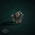 My Store SAXRelics sterling silver ring featuring an intricate botanical leaf and berry design with oxidized finish.