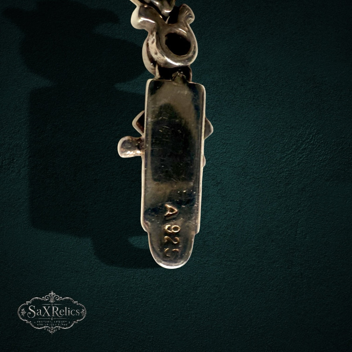 SaX Relics — Rocío bracelet clasp detail showing the 925 hallmark stamp.