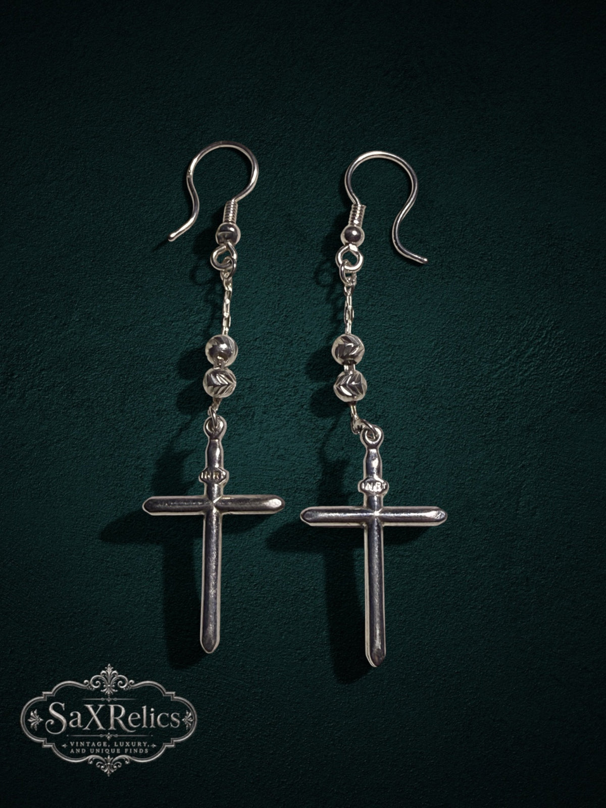 Crucecitas sterling silver cross dangle earrings with bead accents
