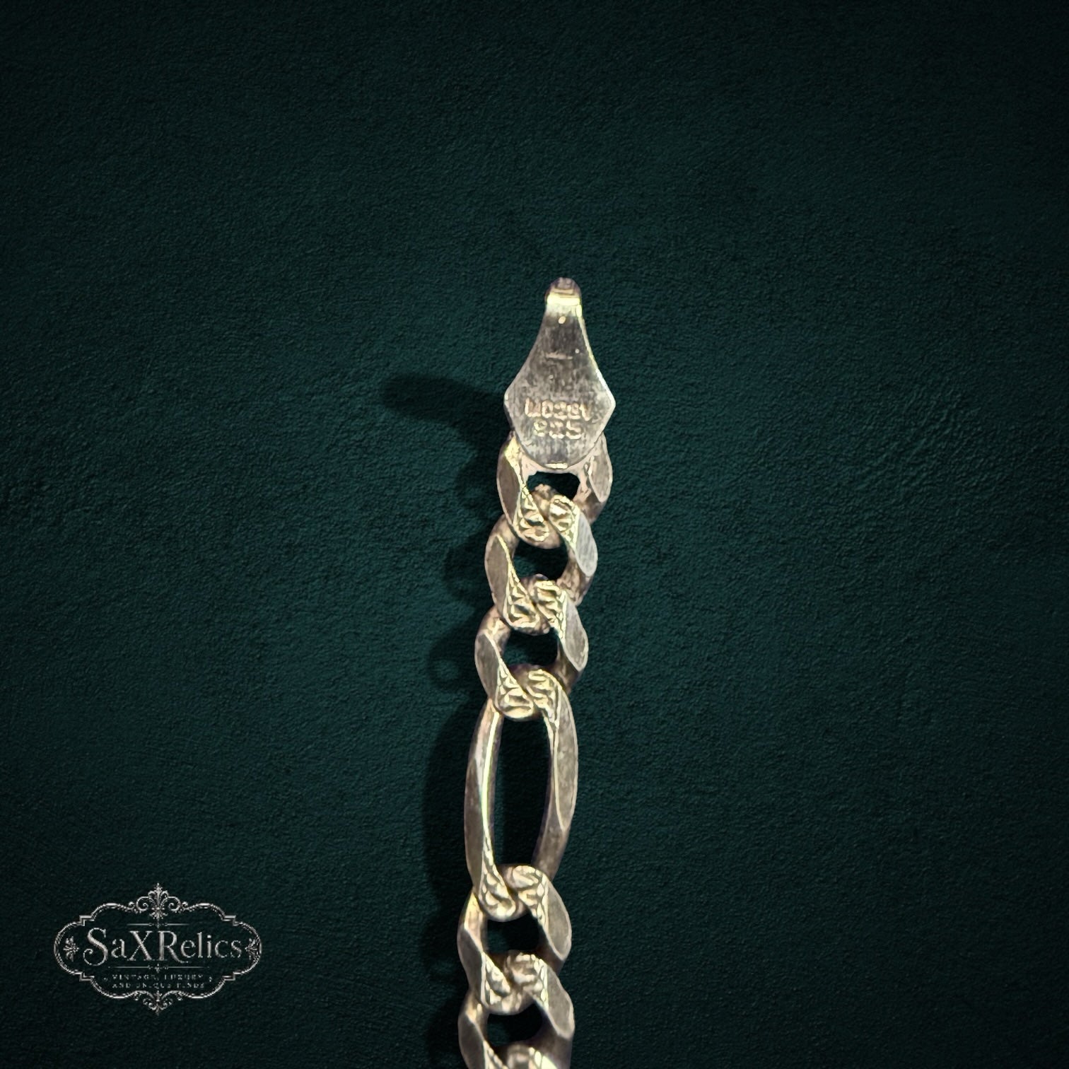 My Store 925 sterling silver Figaro chain bracelet with detailed link texture and hallmark stamp
