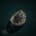My Store SAXRelics ornate 925 sterling silver filigree ring with intricate swirling scrollwork and openwork design.