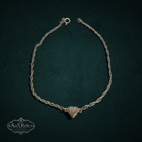 SaX Relics sterling silver textured heart charm anklet on a twisted rope chain
