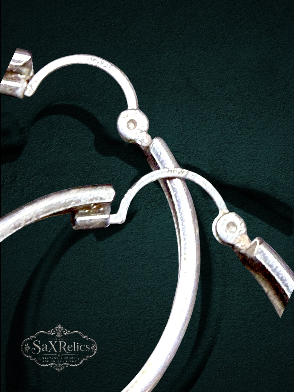 My Store SAXRelics polished sterling silver hoop earrings with etched texture and secure hinge closure