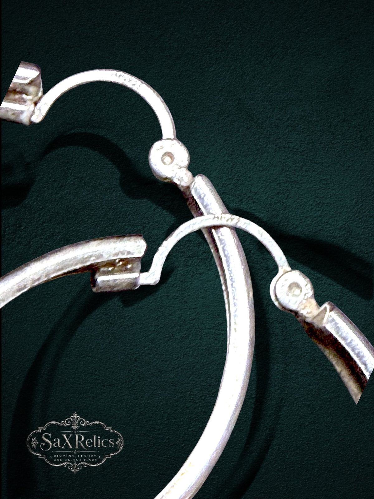 My Store SAXRelics polished sterling silver hoop earrings with etched texture and secure hinge closure