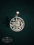 My Store sterling silver pentacle medallion pendant with intricate engraved occult symbols and polished finish