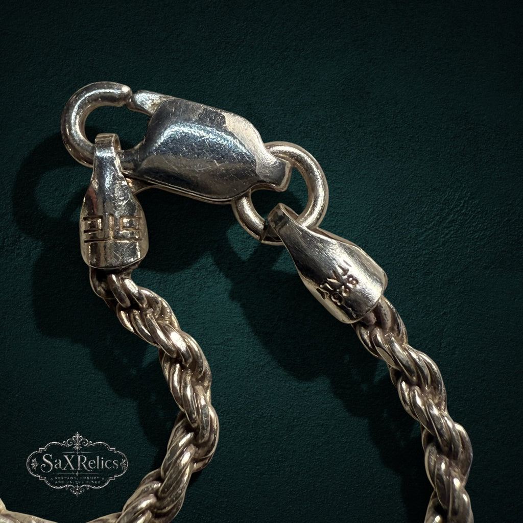 My Store sterling silver rope chain necklace with a detailed lobster clasp and vintage-inspired metal finish.