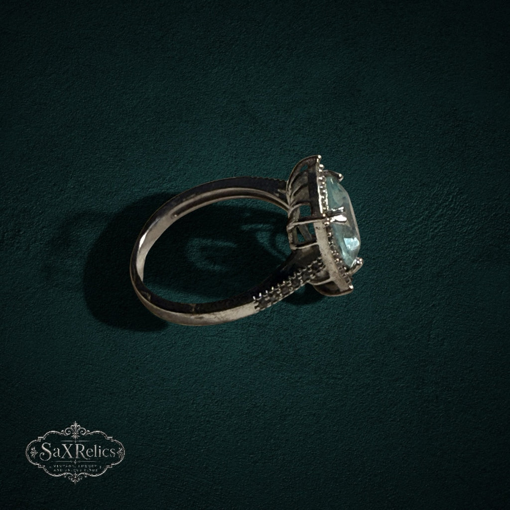 My Store SAXRelics vintage-inspired 925 sterling silver statement ring with a cushion-cut stone and beaded band.