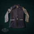 My Store VEDA black wool jacket with contrasting sheep leather sleeves, button-front closure, and pocket detailing.