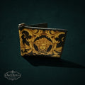 My Store Versace leather money clip wallet in black with gold baroque print and iconic Medusa head emblem