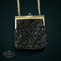 My Store vintage black beaded evening handbag with gold frame and chain strap featuring a diamond pattern