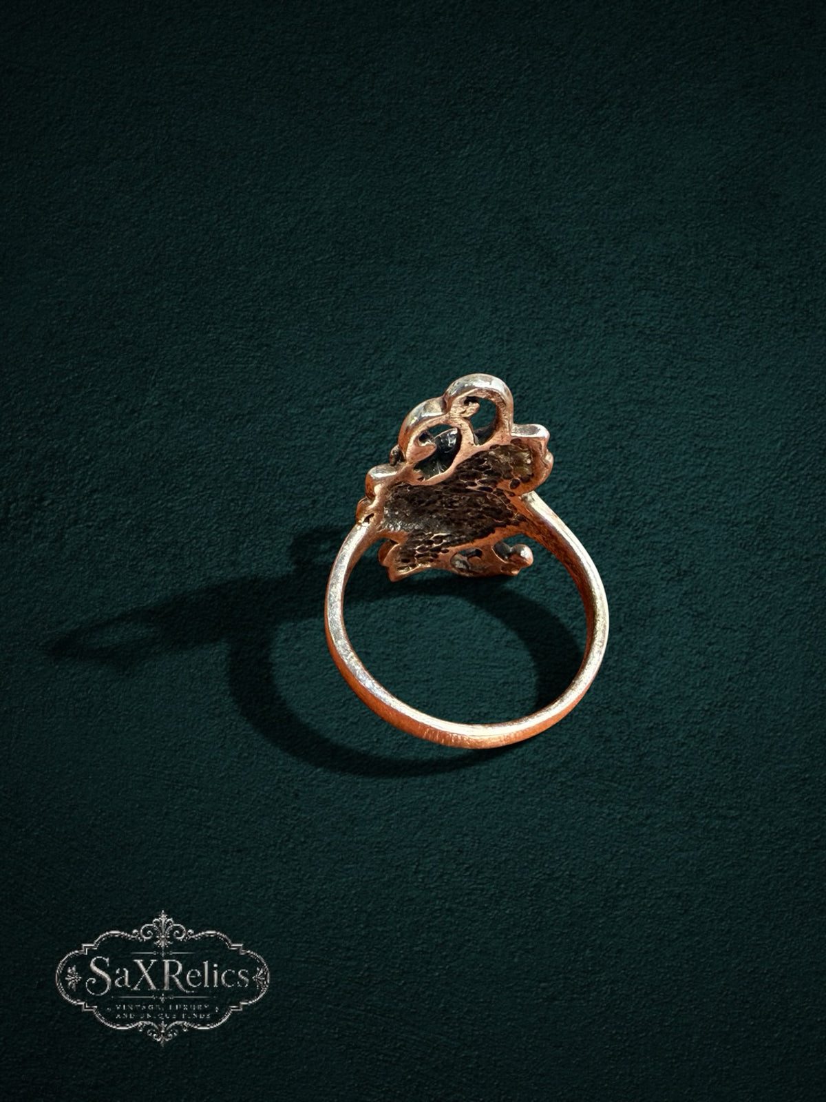 My Store vintage-inspired rose statement ring with a metallic finish and intricate floral petal design