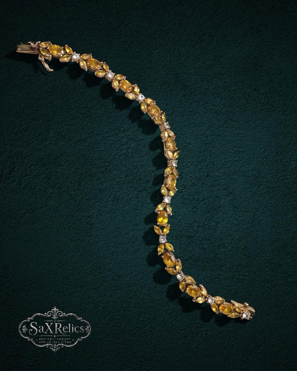 My Store vintage-inspired link bracelet featuring marquise-cut yellow citrine-style stones and clear accents.