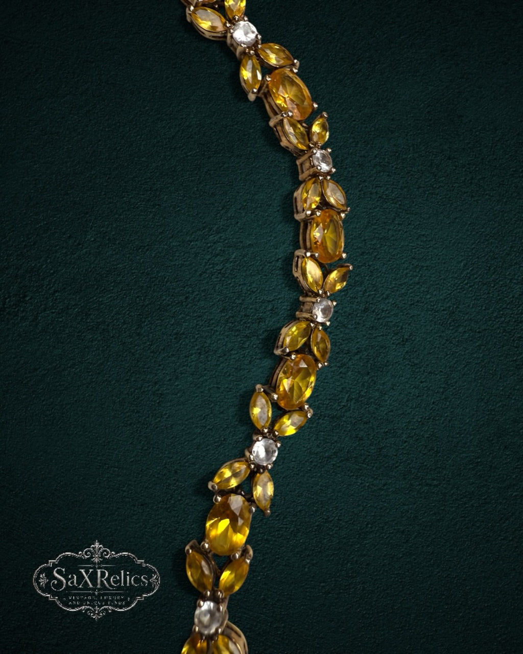 My Store vintage-inspired link bracelet featuring marquise-cut yellow citrine-style stones and clear accents in gold