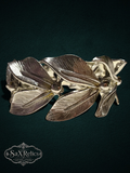 My Store vintage-inspired silver-tone link bracelet featuring intricately textured overlapping leaves and metallic beads.