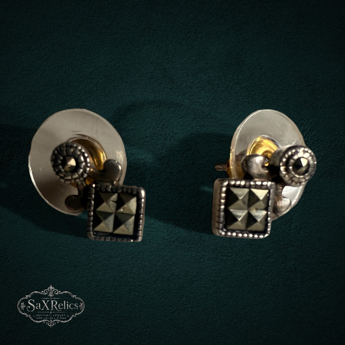 SaX Relics — Rocío matching sterling silver marcasite stud earrings.