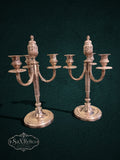 My Store vintage silver-plated three-light candelabras with ornate fluted stems and decorative detailing