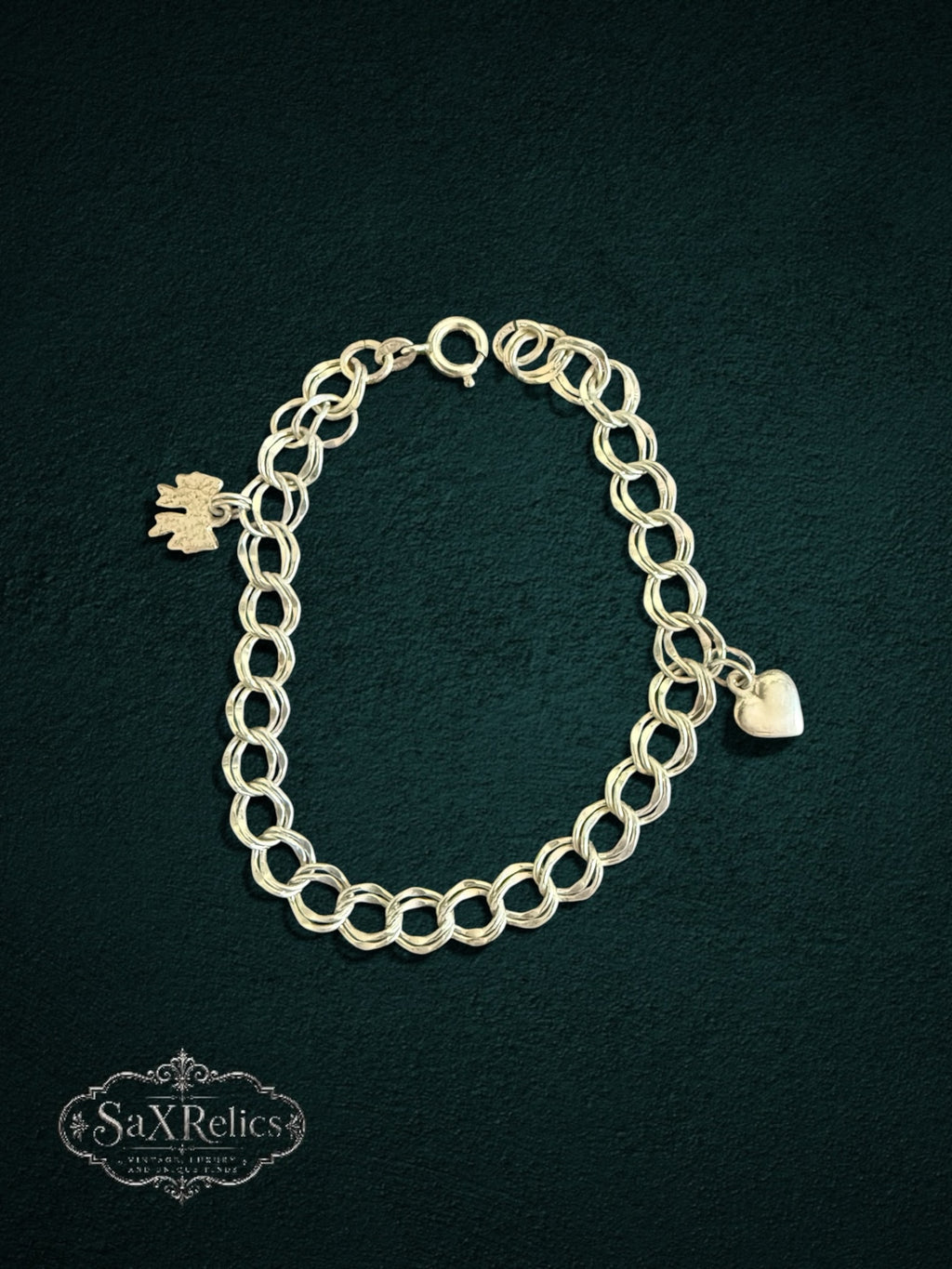My Store SAXRelics vintage-inspired silver-tone double-link charm bracelet with heart and floral charms