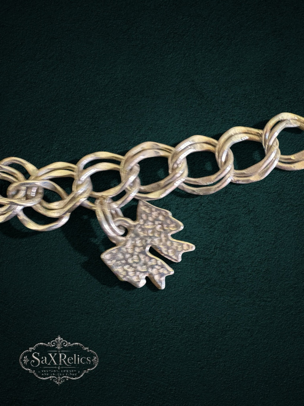 My Store SAXRelics vintage-inspired silver-tone double-link charm bracelet with a textured floral motif