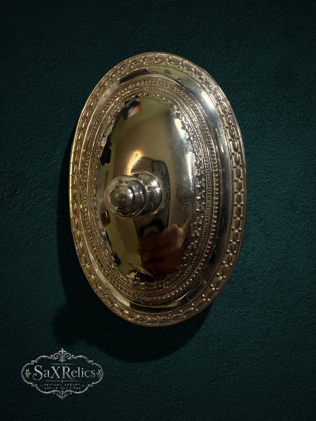 My Store vintage silver-plated oval keepsake box with intricate embossed floral motifs and a central finial handle