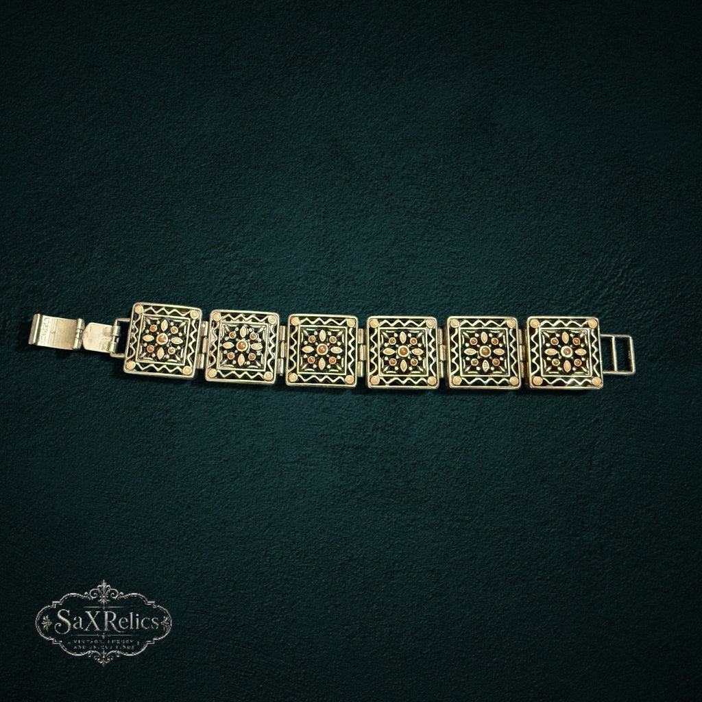 SaX Relics Brighton silver-plated square link bracelet with geometric embossing and warm color inlay