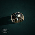 My Store vintage wide band ring in polished sterling silver with a smooth, curved silhouette and Mexico hallmark.