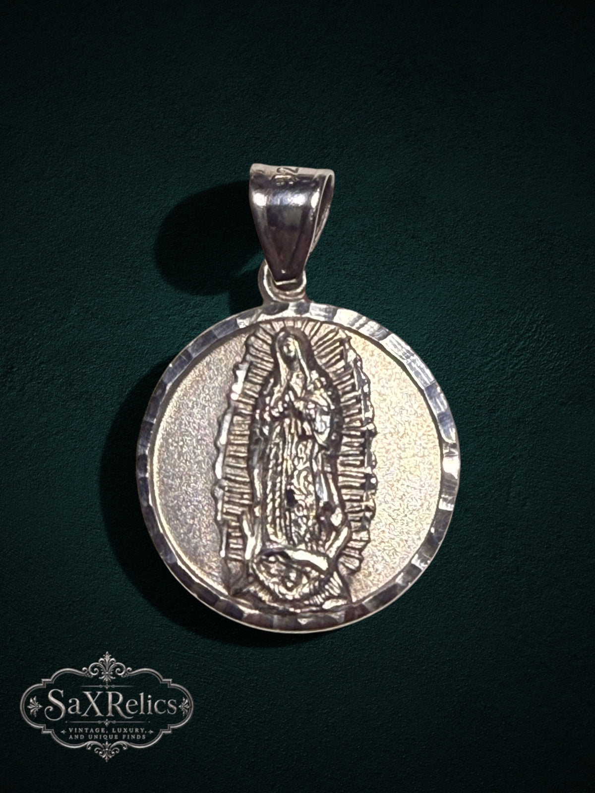 Milagro sterling silver medallion, Virgin of Guadalupe side